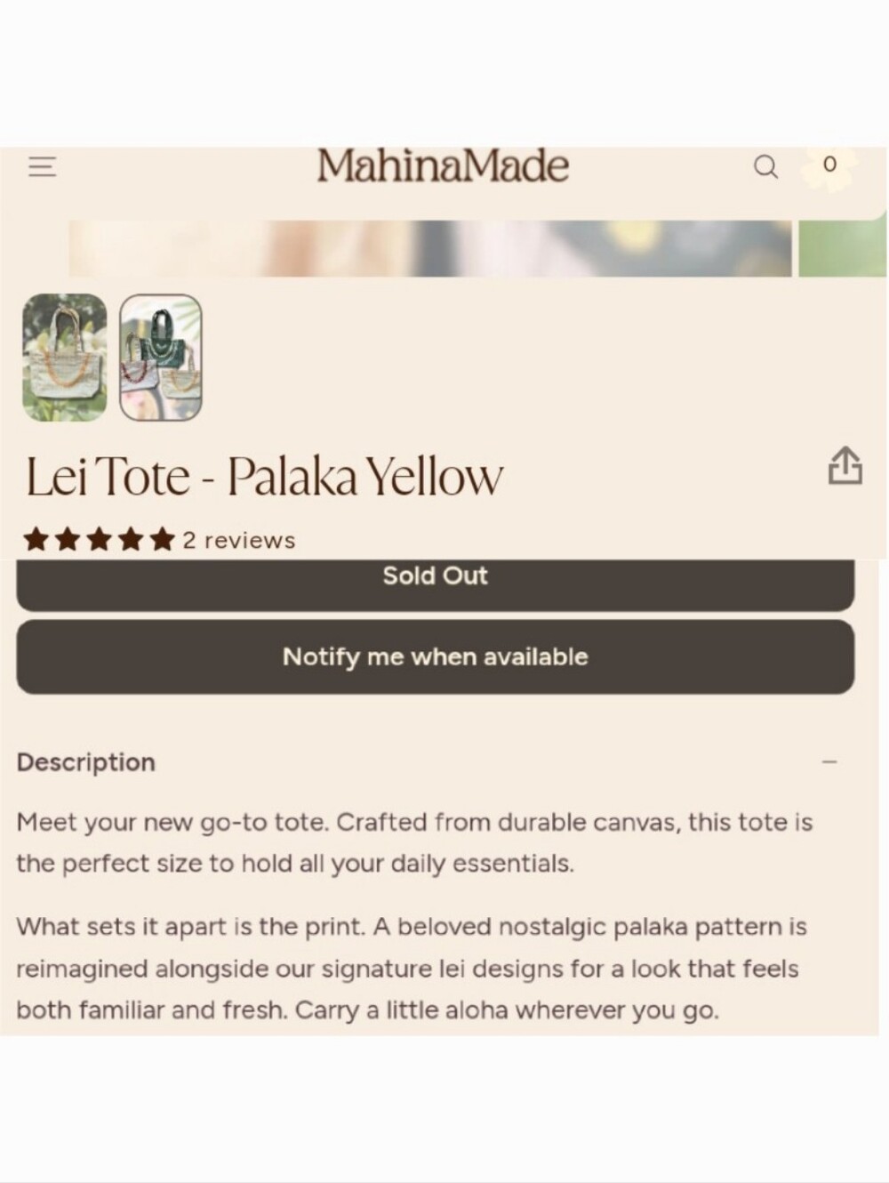New Mahina Made Puakenikeni Lei Canvas Tote Bag Palaka Yellow MahinaMade - Picture 6 of 15